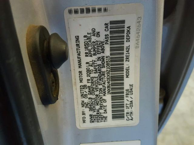 1NXBU40EX9Z108515 - 2009 TOYOTA COROLLA BA SILVER photo 10