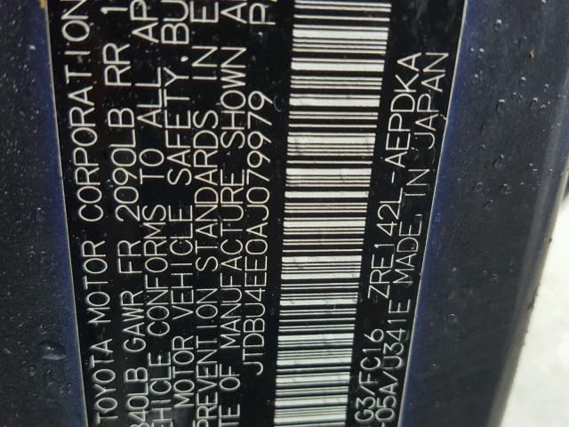 JTDBU4EE0AJ079979 - 2010 TOYOTA COROLLA BA GRAY photo 10