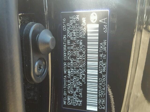 JTKJF5C76GJ024017 - 2016 TOYOTA SCION TC 黑色 照片 10