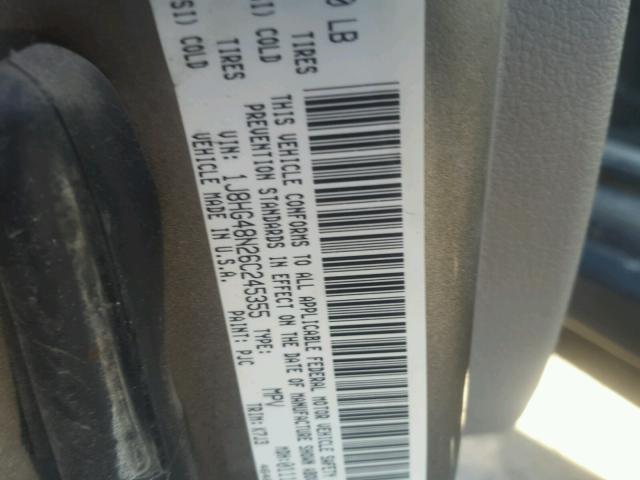 1J8HG48N26C245355 - 2006 JEEP COMMANDER TAN photo 10