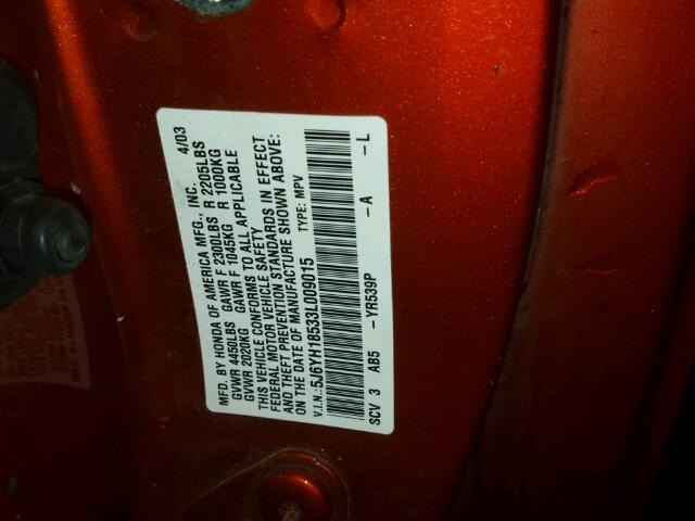 5J6YH18533L009015 - 2003 HONDA ELEMENT EX ORANGE photo 10