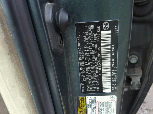 4T1BF32K74U081385 - 2004 TOYOTA CAMRY LE GREEN photo 10