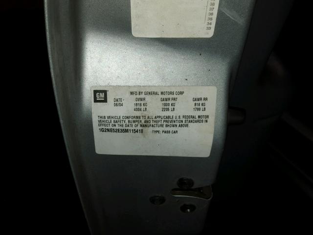 1G2NE52E35M115418 - 2005 PONTIAC GRAND AM S Gümüş foto 10