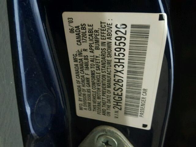 2HGES267X3H595926 - 2003 HONDA CIVIC EX ლურჯი ფოტო 10