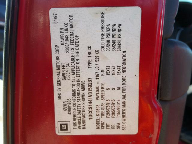 1GCCS1441V8159287 - 1997 CHEVROLET S TRUCK S1 RED photo 10