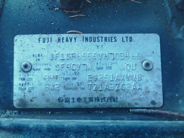 JF1SF6555YH703465 - 2000 SUBARU FORESTER S Yaşıl foto 10