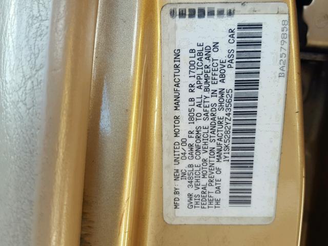 1Y1SK5282YZ435625 - 2000 CHEVROLET GEO PRIZM 金色 照片 10