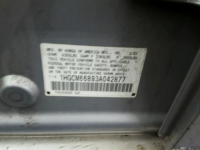 1HGCM66893A042877 - 2003 HONDA ACCORD EX SILVER photo 10