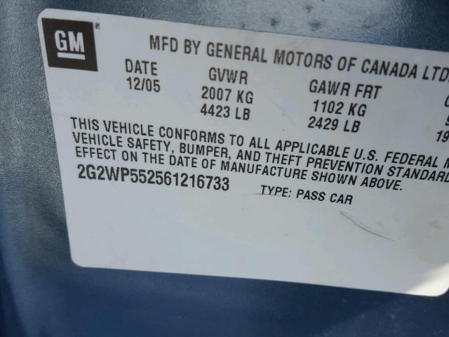 2G2WP552561216733 - 2006 PONTIAC GRAND PRIX BLUE photo 10