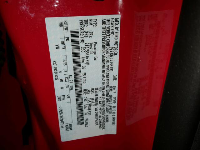 1FADP3F21HL285699 - 2017 FORD FOCUS SE RED photo 10