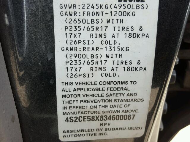 4S2CE58X834600067 - 2003 ISUZU AXIOM XS Boz foto 10
