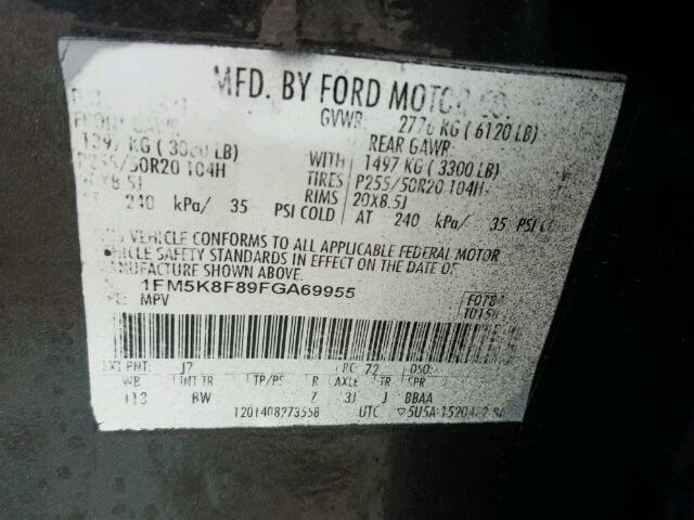 1FM5K8F89FGA69955 - 2015 FORD EXPLORER L GRAY photo 10