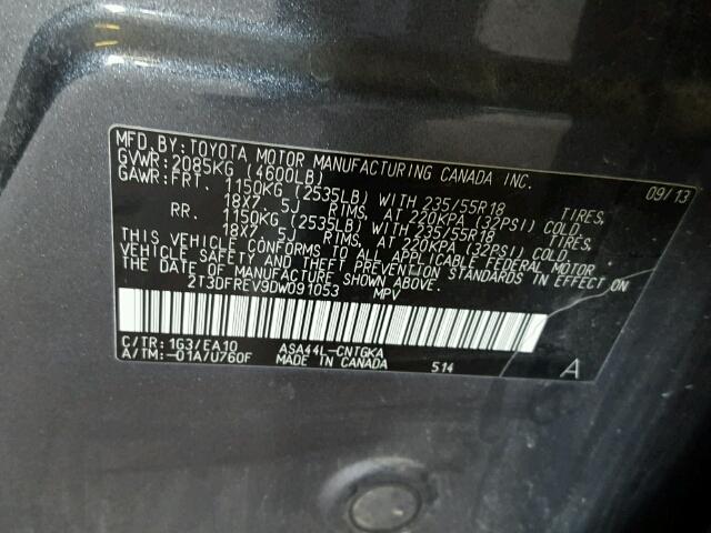 2T3DFREV9DW091053 - 2013 TOYOTA RAV4 LIMIT GRAY photo 10