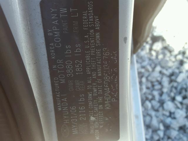 KMHDN46D86U367634 - 2006 HYUNDAI ELANTRA GL SILVER photo 10