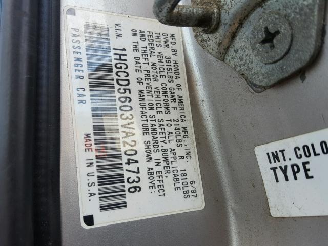 1HGCD5603VA204736 - 1997 HONDA ACCORD SE GOLD photo 10