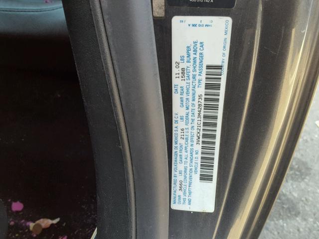 3VWCK21C13M428735 - 2003 VOLKSWAGEN NEW BEETLE 石墨色 照片 10