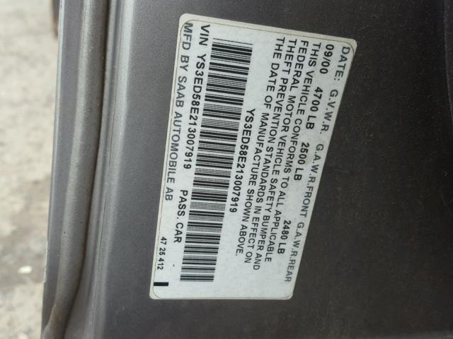 YS3ED58E213007919 - 2001 SAAB 9-5 GRAY photo 10