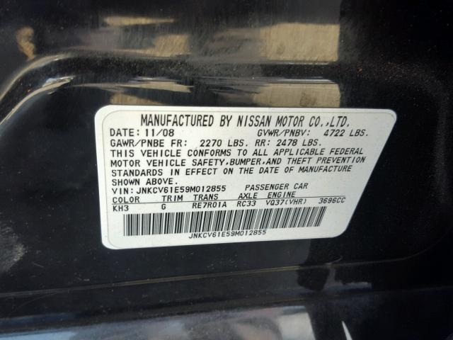 JNKCV61E59M012855 - 2009 INFINITI G37 BASE BLACK photo 10