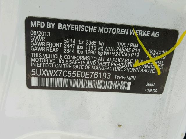 5UXWX7C55E0E76193 - 2014 BMW X3 XDRIVE3 WHITE photo 10