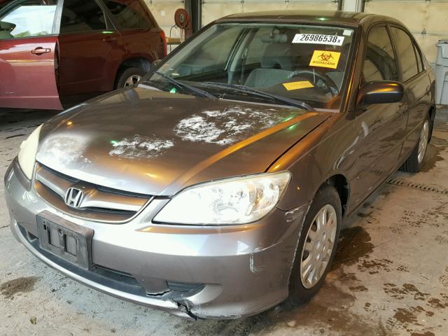 2HGES15615H571102 - 2005 HONDA CIVIC LX GRAY photo 2