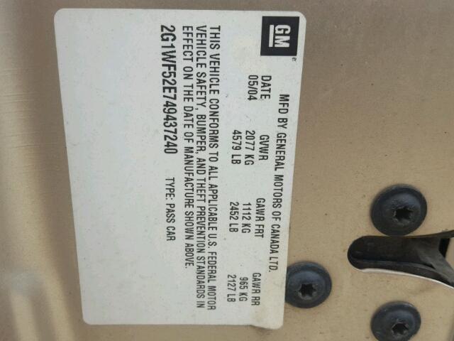 2G1WF52E749437240 - 2004 CHEVROLET IMPALA 棕色 照片 10