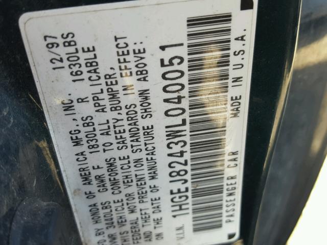 1HGEJ8243WL040051 - 1998 HONDA CIVIC EX მწვანე ფოტო 10