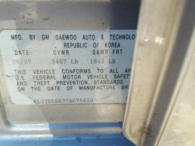 KL1TD56677B075620 - 2007 CHEVROLET AVEO BASE Boz foto 10