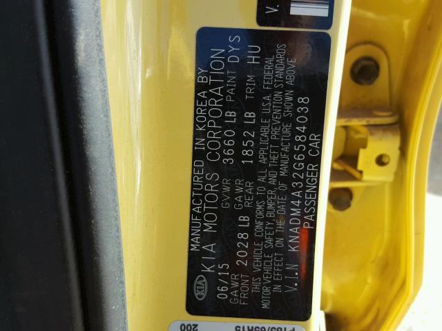 KNADM4A32G6584038 - 2016 KIA RIO LX Դեղին լուսանկար 10