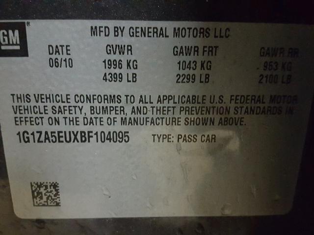 1G1ZA5EUXBF104095 - 2011 CHEVROLET MALIBU LS 紫色 照片 10