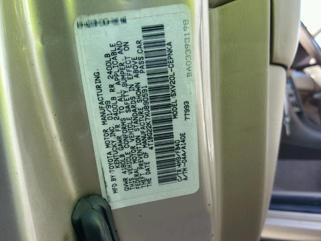 4T1BG22K7XU890591 - 1999 TOYOTA CAMRY CE TAN photo 10