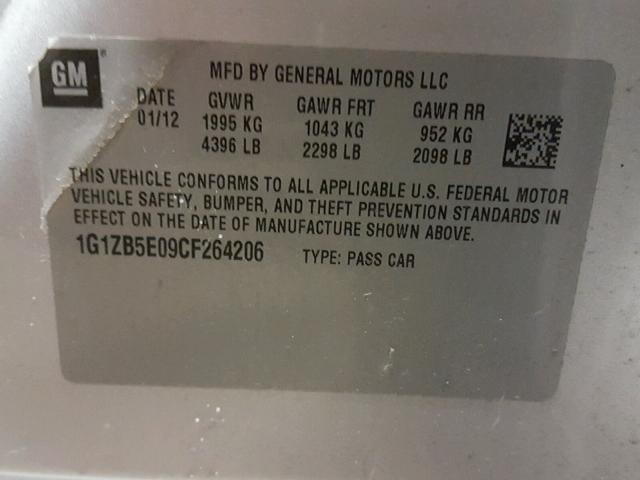1G1ZB5E09CF264206 - 2012 CHEVROLET MALIBU LS SILVER photo 10
