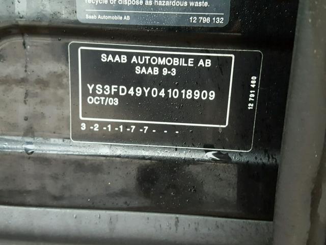 YS3FD49Y041018909 - 2004 SAAB 9-3 ARC BLACK photo 10