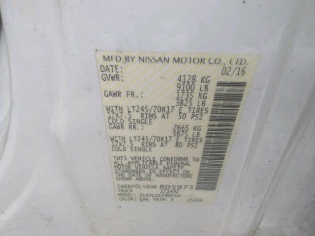 1N6BF0LY6GN805973 - 2016 NISSAN NV 2500 S WHITE photo 10