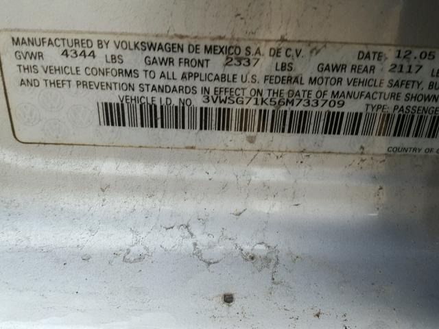 3VWSG71K56M733709 - 2006 VOLKSWAGEN JETTA 2.5 SILVER photo 10