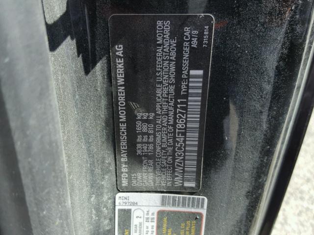 WMWZN3C54FT862711 - 2015 MINI COOPER BLACK photo 10