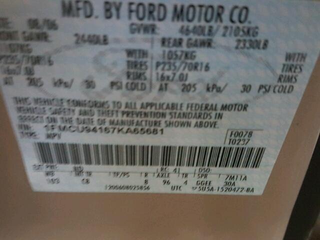 1FMCU94167KA65681 - 2007 FORD ESCAPE LIM TAN photo 10