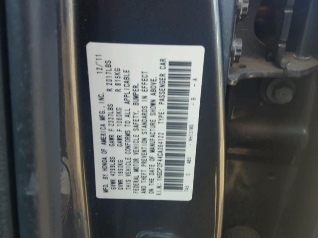 1HGCP2F44CA064122 - 2012 HONDA ACCORD LXP GRAY photo 10