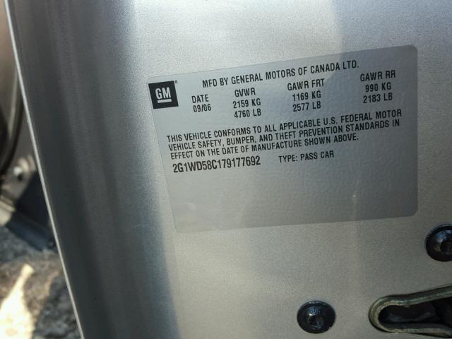 2G1WD58C179177692 - 2007 CHEVROLET IMPALA SUP 银色 照片 10