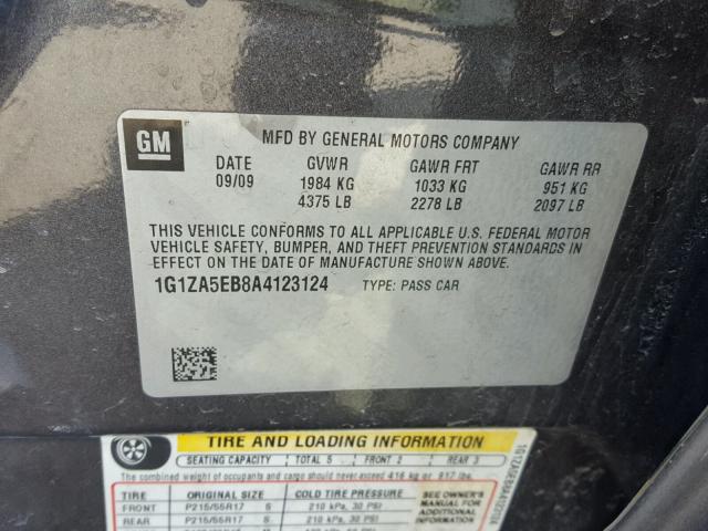 1G1ZA5EB8A4123124 - 2010 CHEVROLET MALIBU LS GRAY photo 10