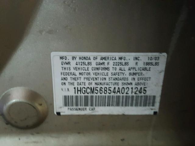 1HGCM56854A021245 - 2004 HONDA ACCORD EX GOLD photo 10