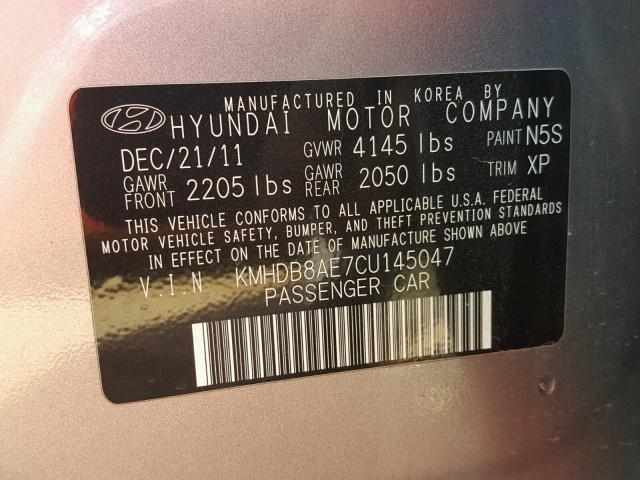 KMHDB8AE7CU145047 - 2012 HYUNDAI ELANTRA TO GRAY photo 10