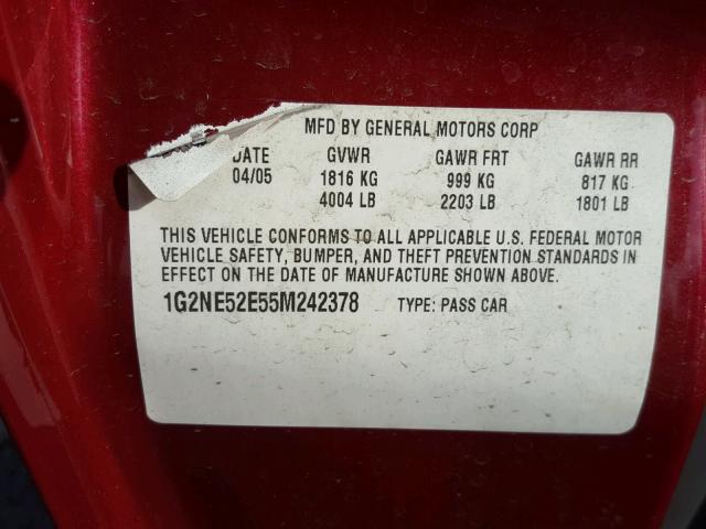 1G2NE52E55M242378 - 2005 PONTIAC GRAND AM S 栗色 照片 10