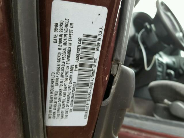 4S3BK4356X7305215 - 1999 SUBARU LEGACY L MAROON photo 10