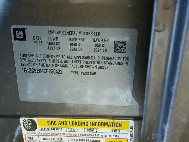 1G1ZC5E04CF250422 - 2012 CHEVROLET MALIBU 1LT BEIGE photo 10