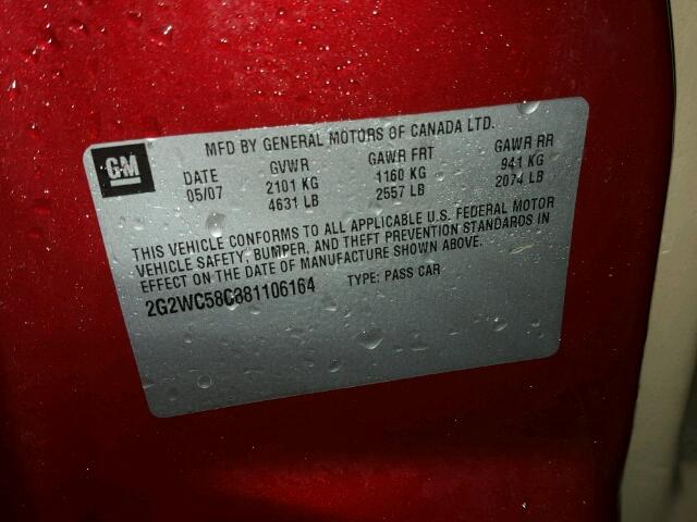2G2WC58C881106164 - 2008 PONTIAC GRAND PRIX Tünd qırmızı foto 10
