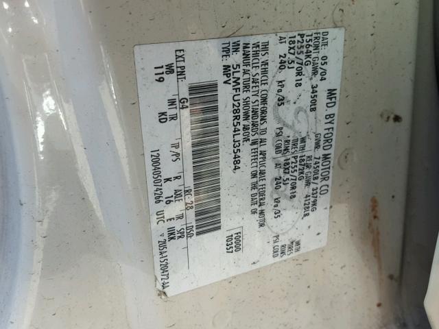 5LMFU28R54LJ35484 - 2004 LINCOLN NAVIGATOR თეთრი ფოტო 10