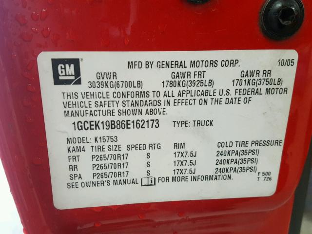 1GCEK19B86E162173 - 2006 CHEVROLET SILVERADO RED photo 10