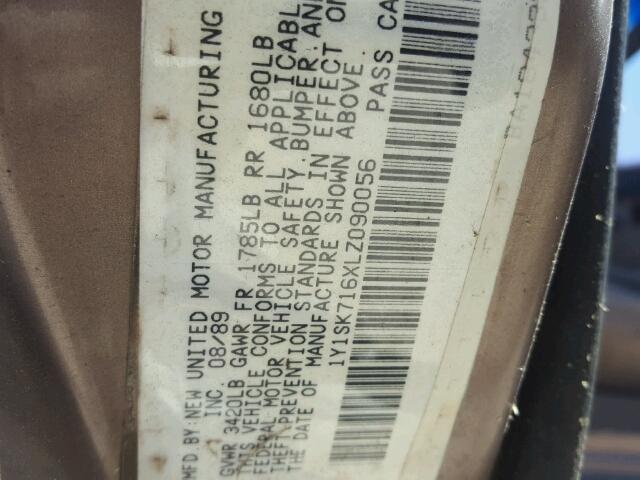 1Y1SK716XLZ090056 - 1990 GEO PRIZM BASE BROWN photo 10