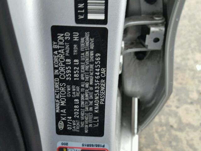 KNADN5A35F6445569 - 2015 KIA RIO EX SILVER photo 10