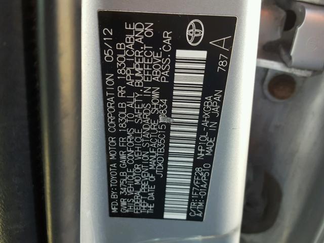 JTDKDTB35C1510834 - 2012 TOYOTA PRIUS C SILVER photo 10